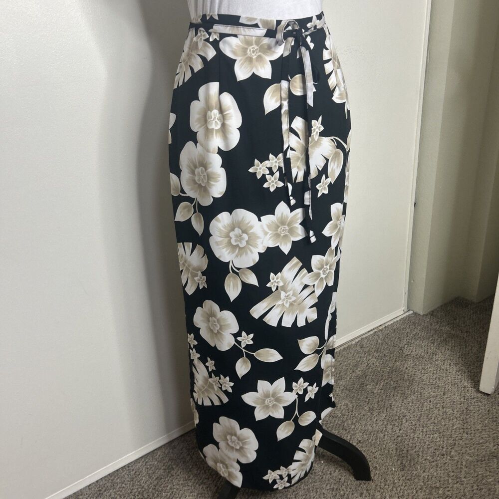 Vintage Kathie Lee Collection Black Floral Maxi Split Side Skirt Sz 8 Vacation